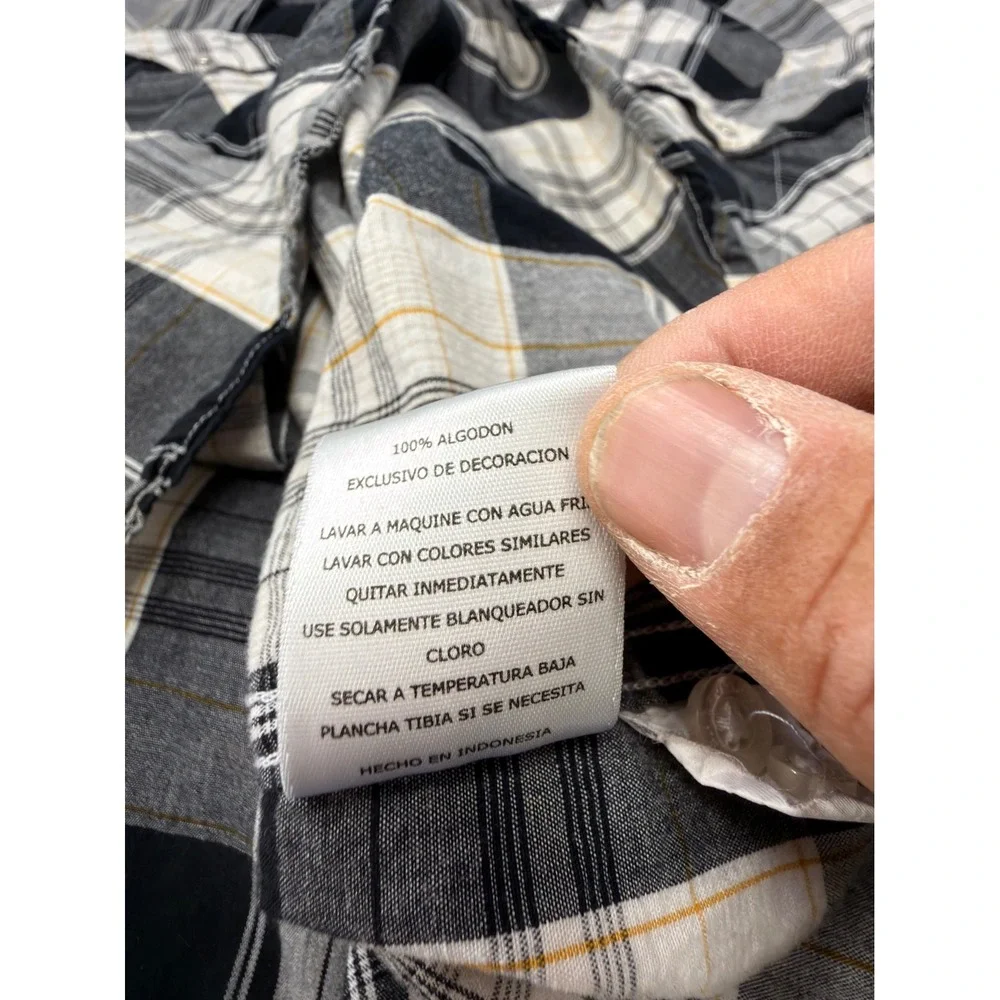 Levi's Men XXL Plaid Western‎ Pearl Snap Shirt Black White Yellow Cotton Regular